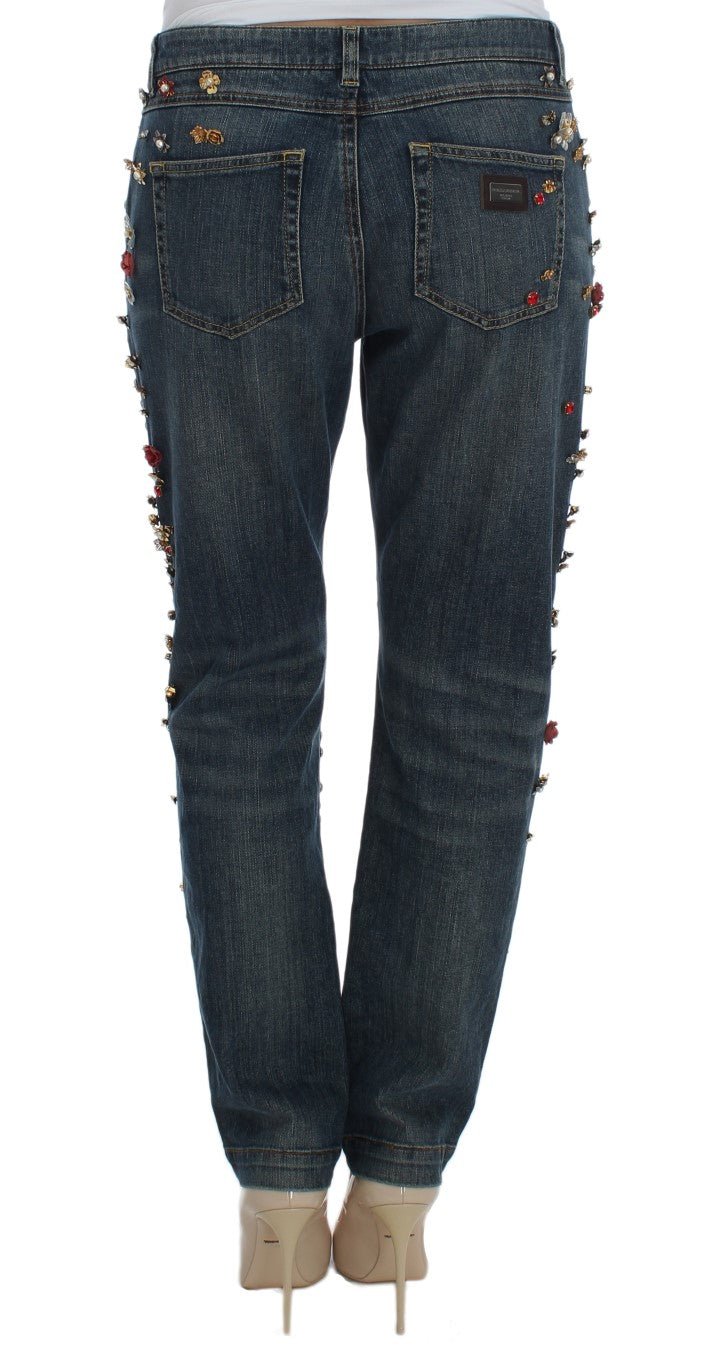 Dolce &amp; Gabbana Crystal Roses Heart Embellished Jeans