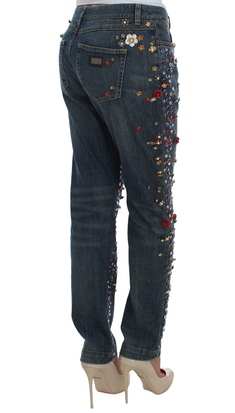 Dolce &amp; Gabbana Crystal Roses Heart Embellished Jeans