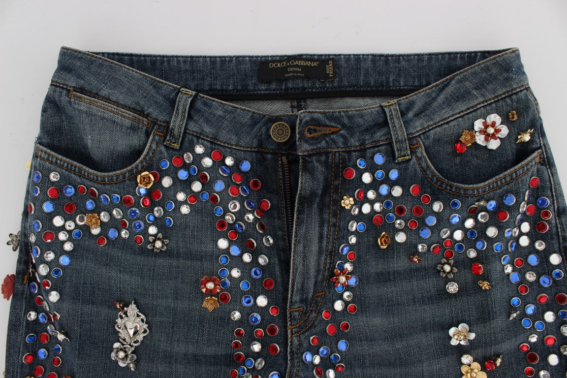 Dolce &amp; Gabbana Crystal Roses Heart Embellished Jeans