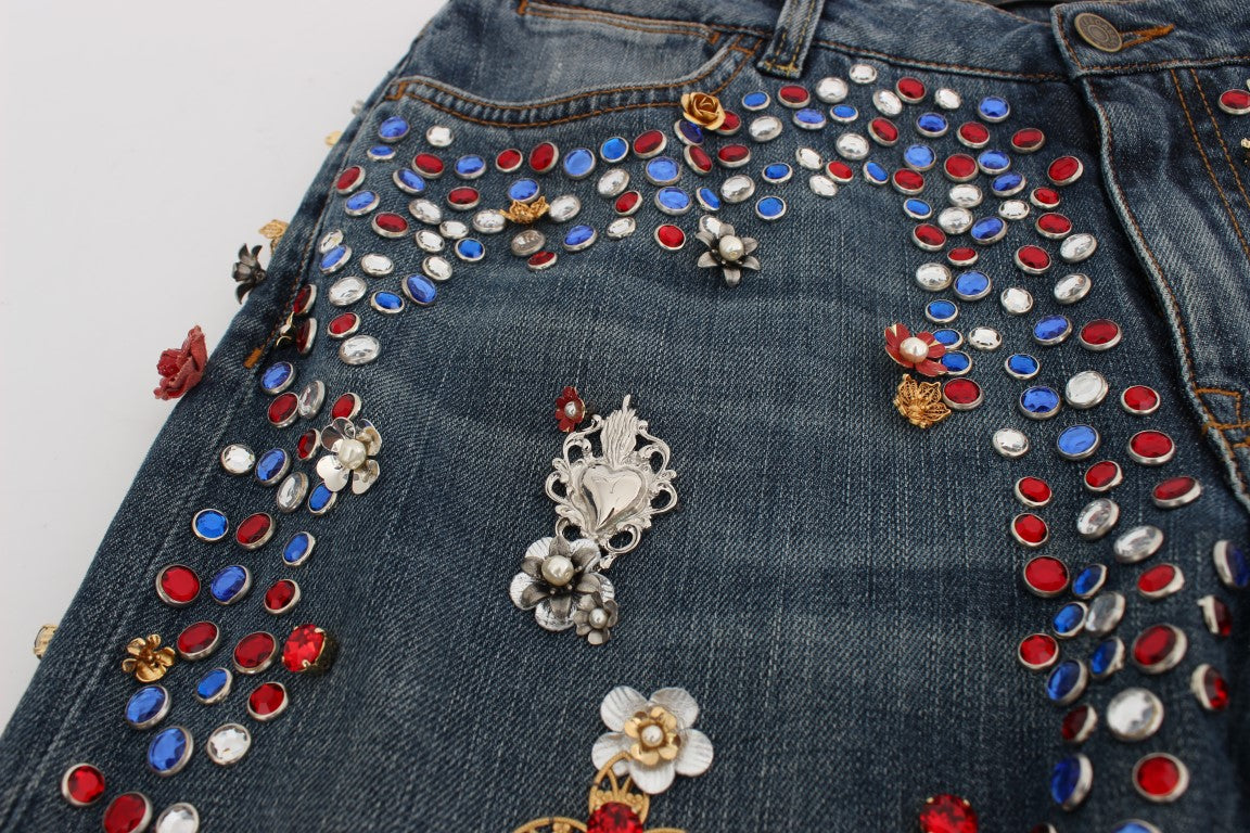 Dolce &amp; Gabbana Crystal Roses Heart Embellished Jeans