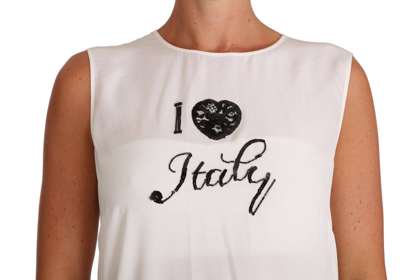 Dolce &amp; Gabbana White Silk I LOVE ITALY Cami T-shirt