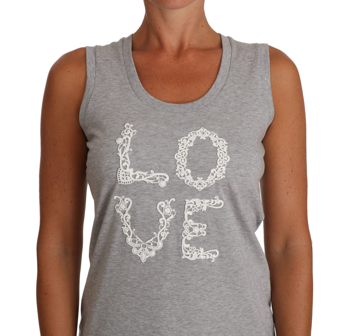 Dolce &amp; Gabbana Grau-weißes Cami-Tanktop. Graues LOVE-Baumwolloberteil