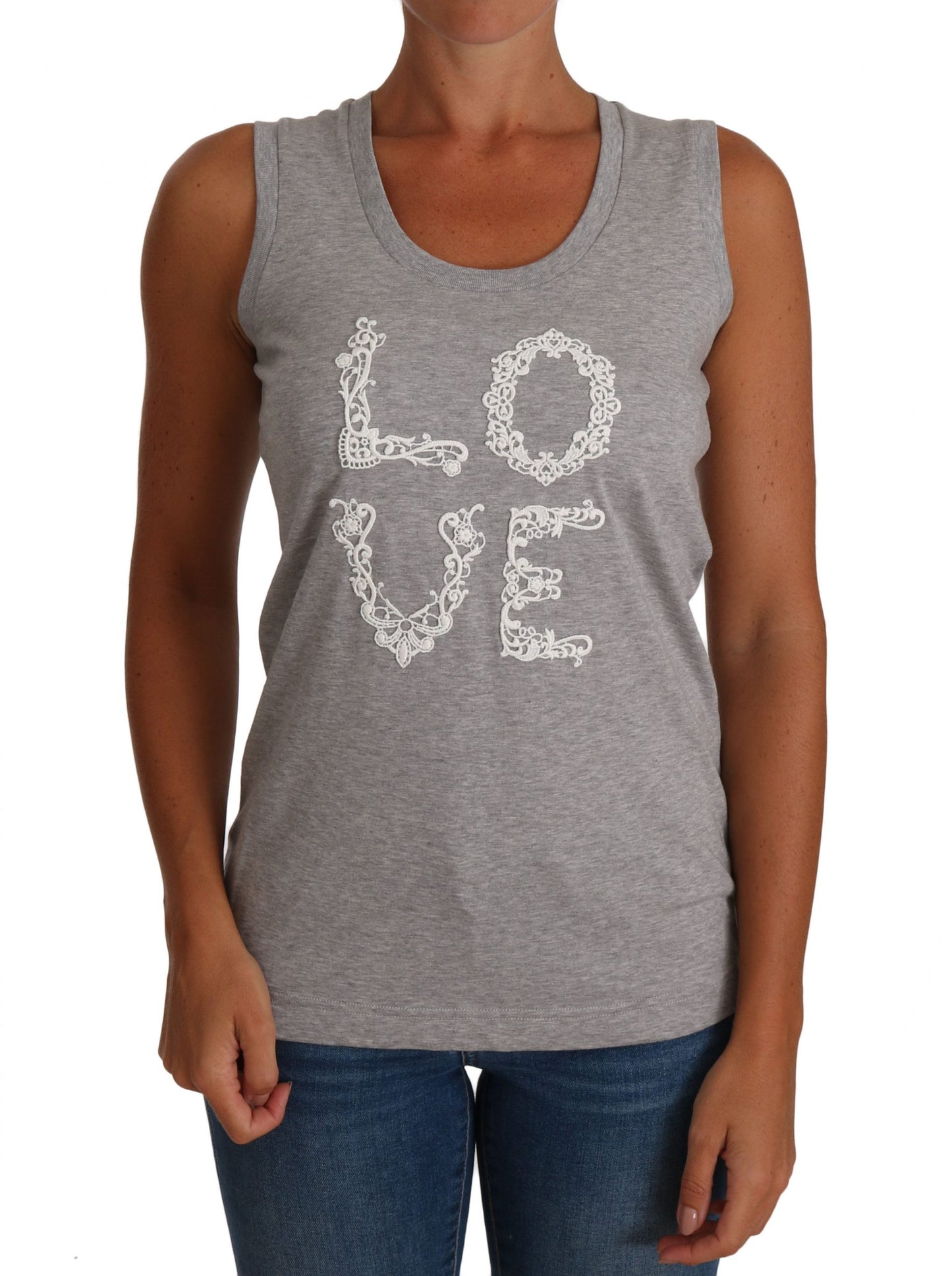 Dolce &amp; Gabbana Grey at puting Cami Tank Grey LOVE Cotton Top