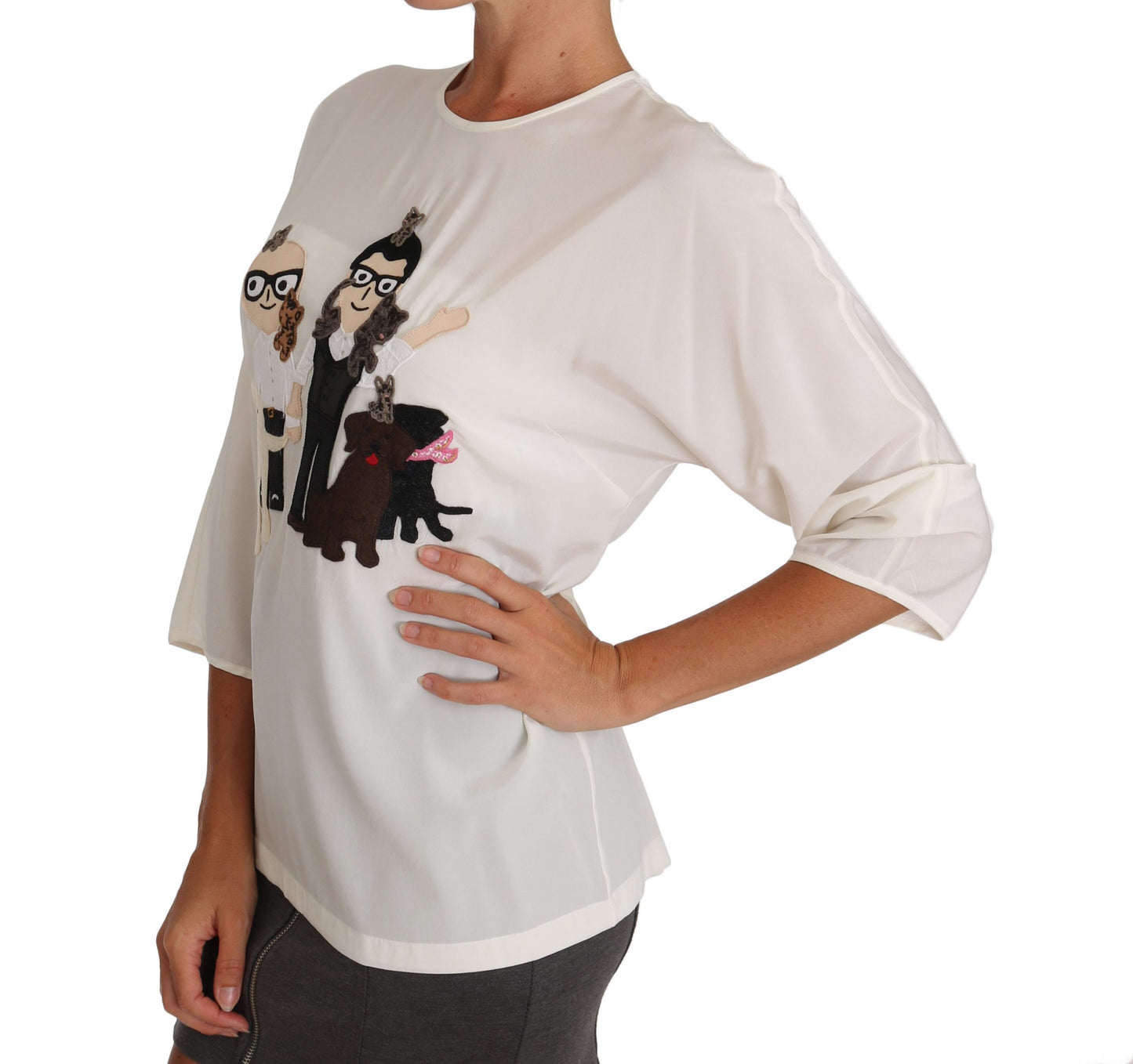 Dolce &amp; Gabbana White Silk #dgfamily Blouse T-shirt