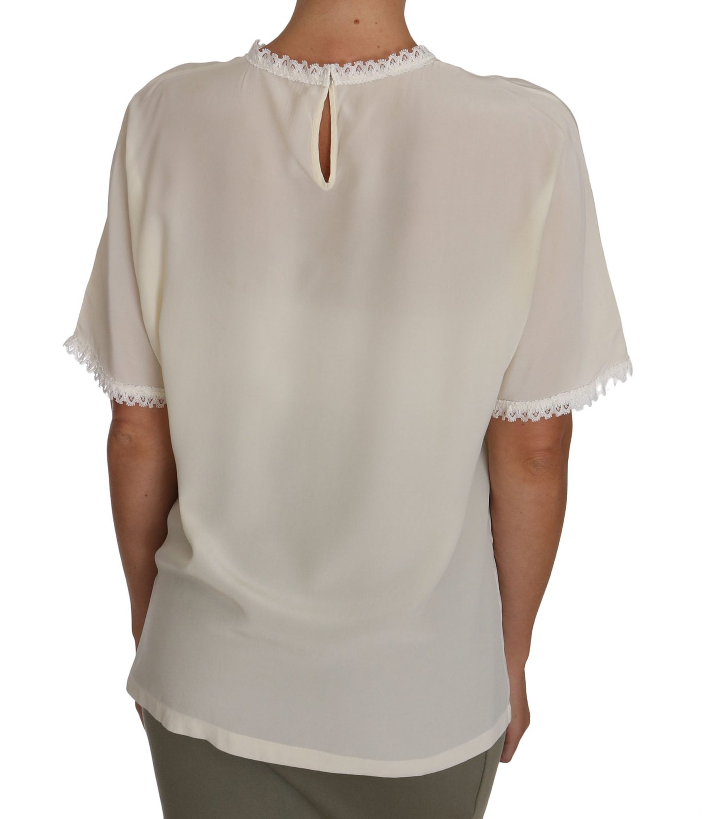 Dolce &amp; Gabbana White Cream Silk Lace Top Blouse T-Shirt