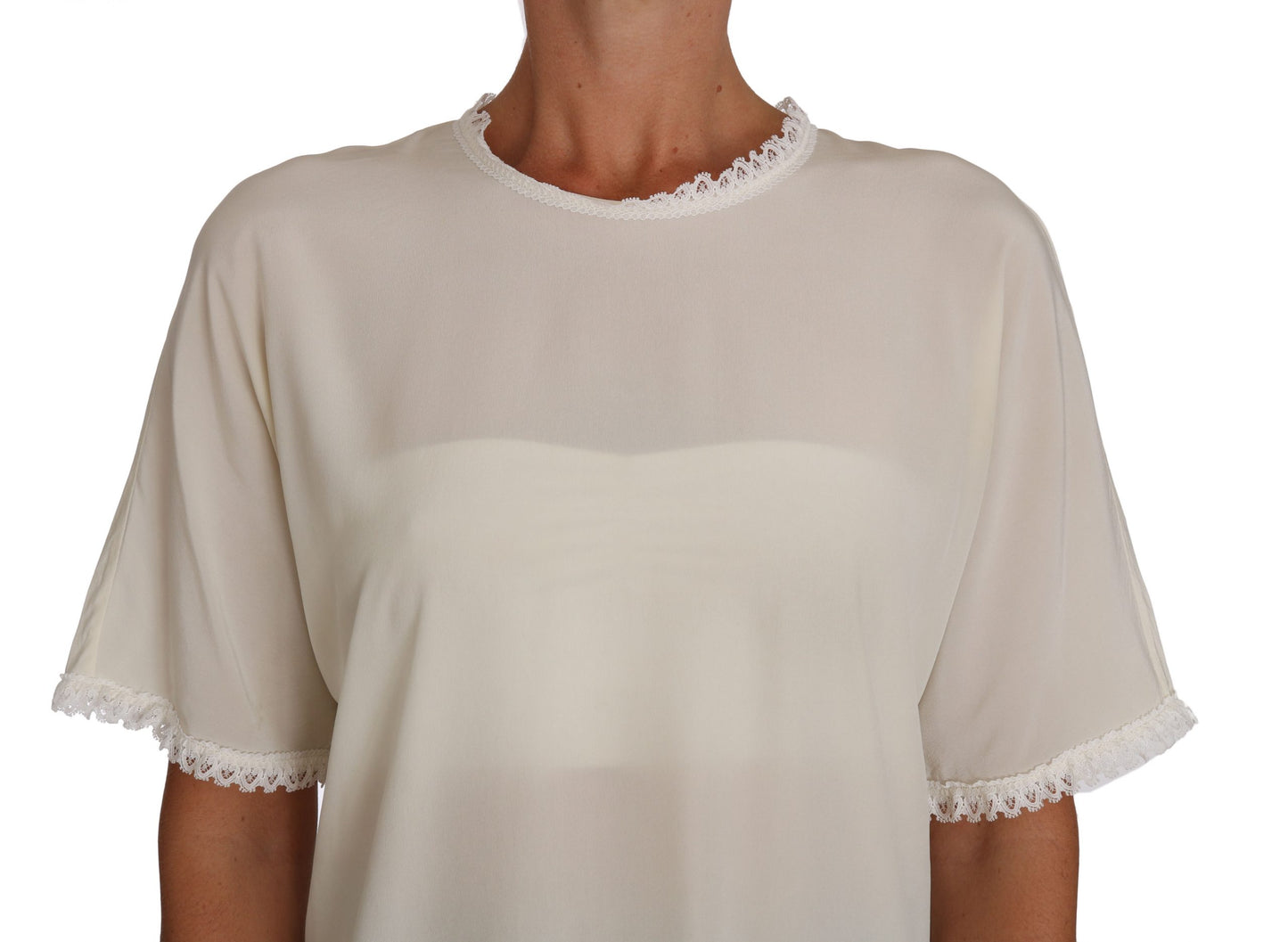 Dolce &amp; Gabbana White Cream Silk Lace Top Blouse T-Shirt