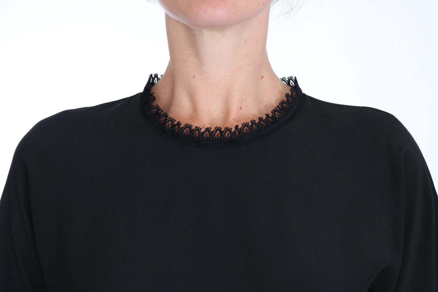 Dolce &amp; Gabbana Black Silk Lace Top Blouse T-Shirt