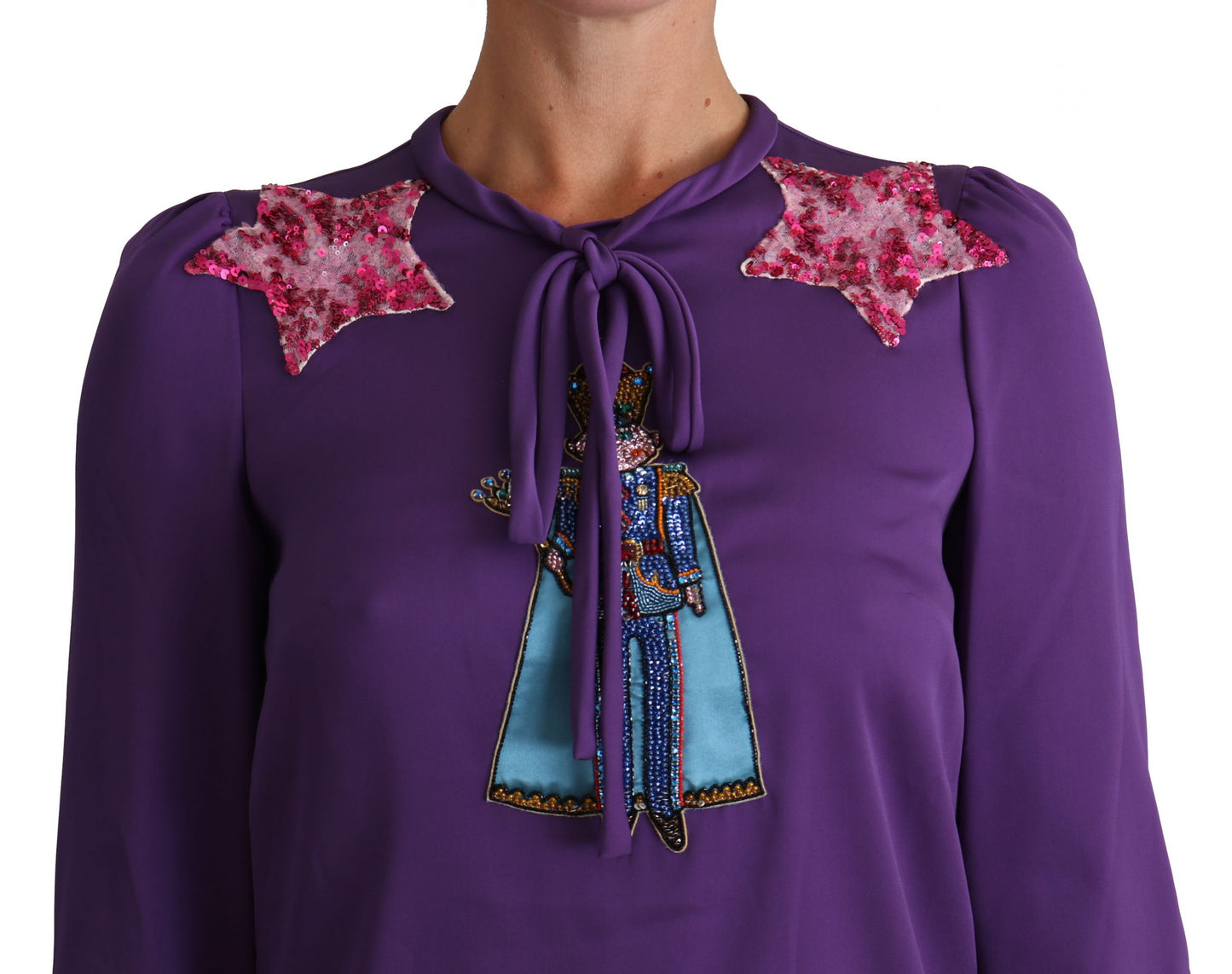 Dolce &amp; Gabbana Purple Blouse Prince Fairy Tale Embellished Top