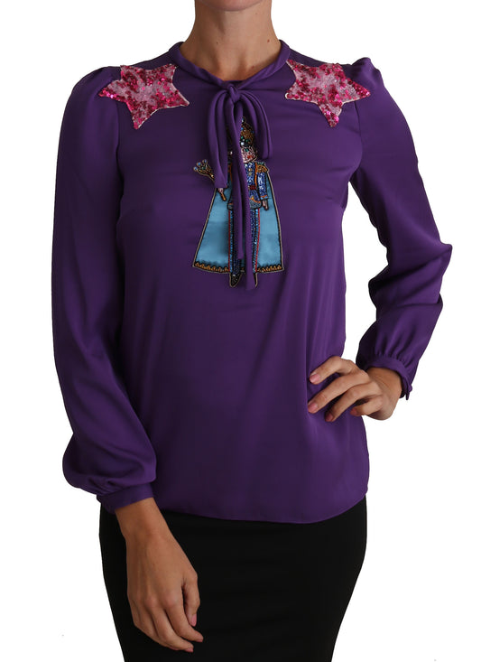 Dolce &amp; Gabbana Purple Blouse Prince Fairy Tale Embellished Top