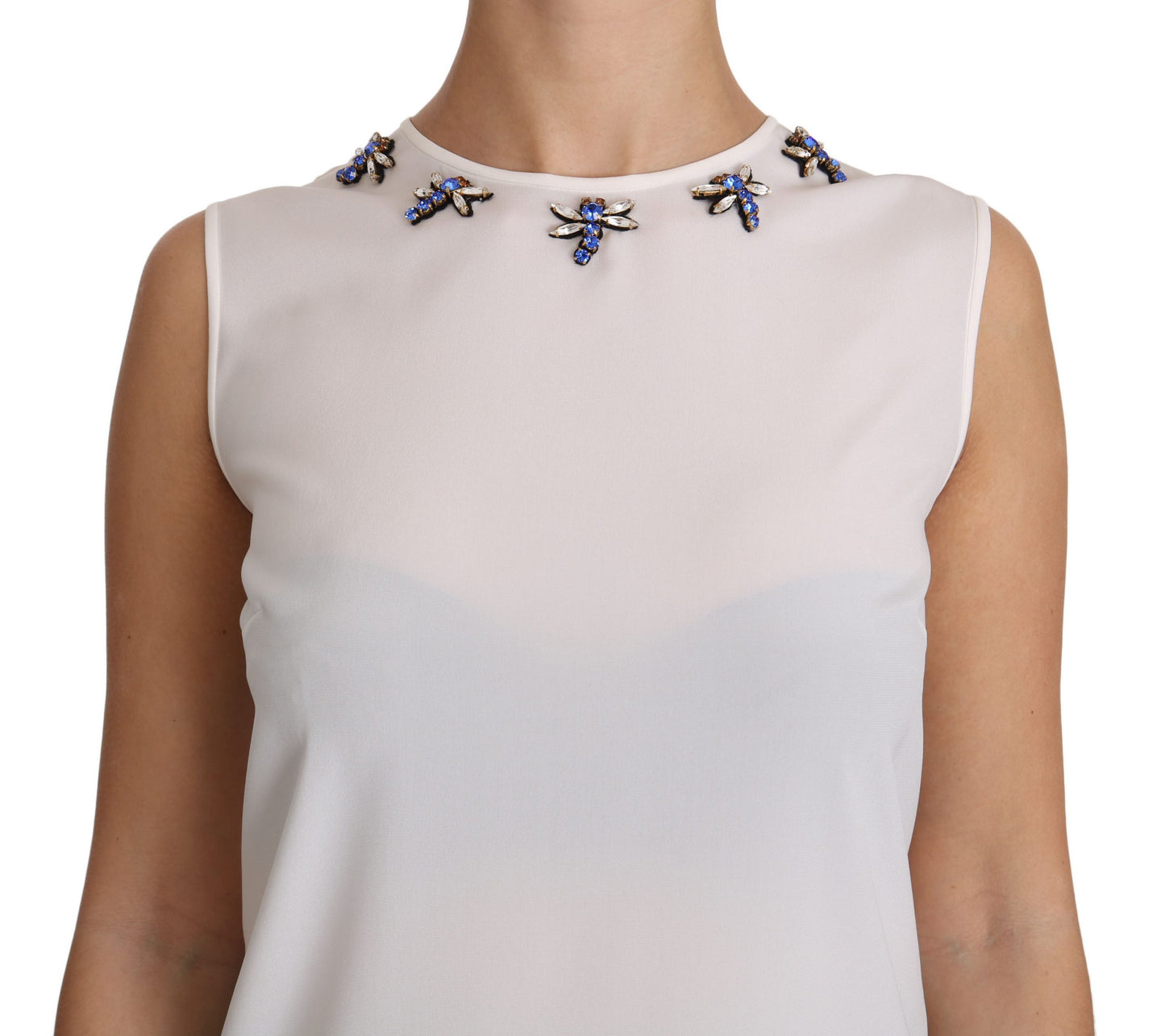 Dolce &amp; Gabbana White Silk Embellished Crystal Dragonfly Top