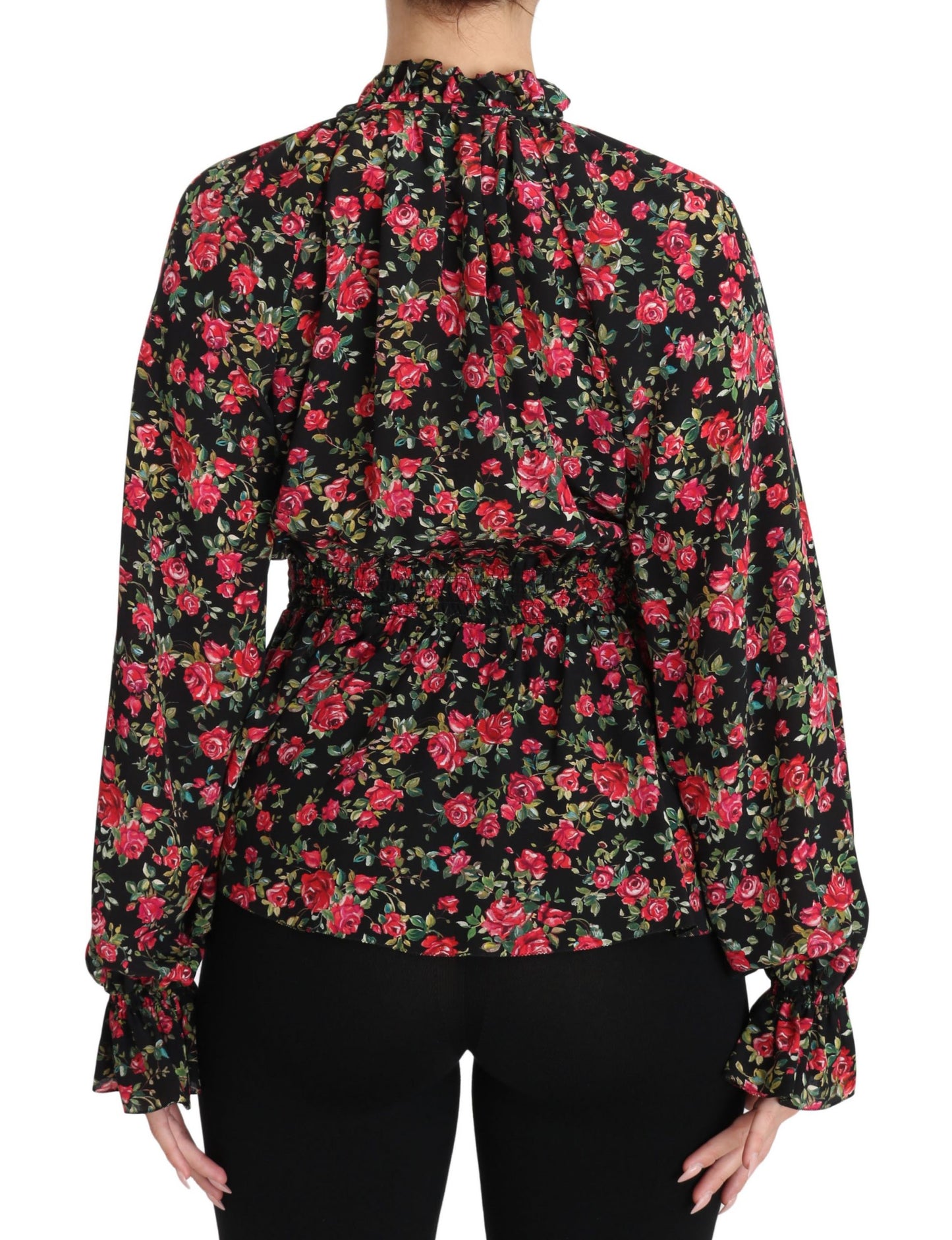 Dolce &amp; Gabbana Black Rose Print Floral Shirt Top Blouse