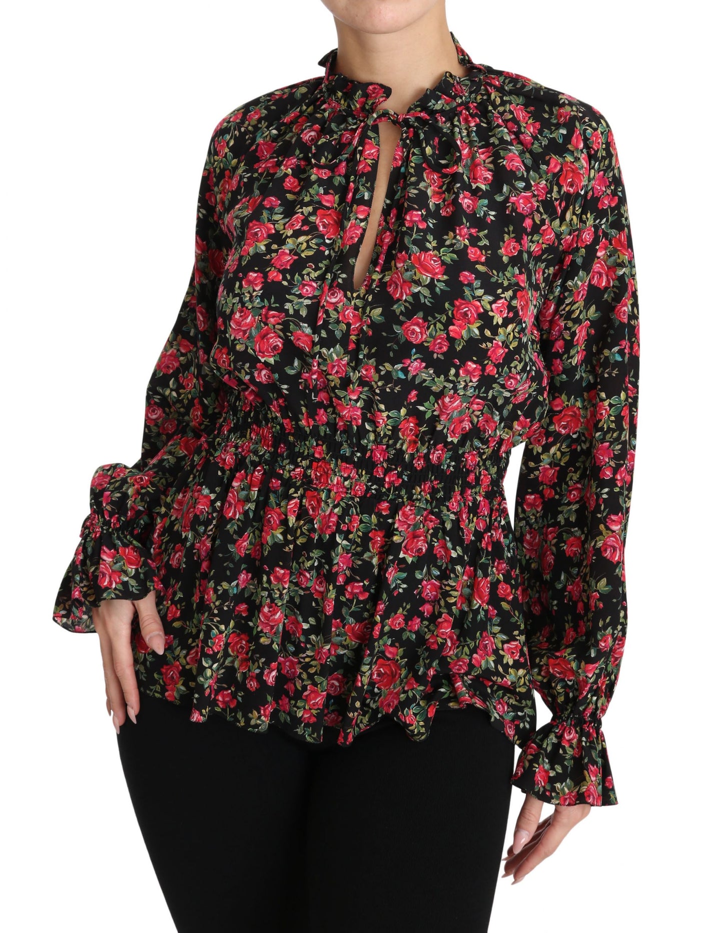 Dolce &amp; Gabbana Black Rose Print Floral Shirt Top Blouse