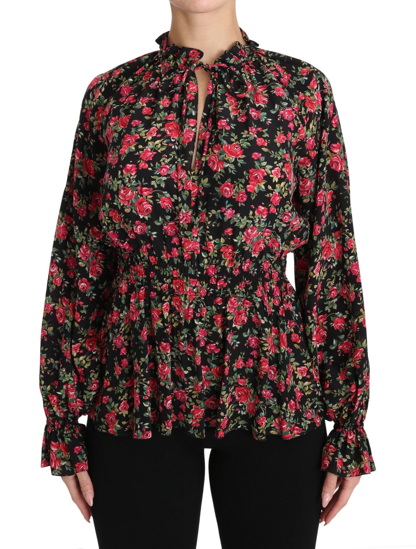 Dolce &amp; Gabbana Black Rose Print Floral Shirt Top Blouse