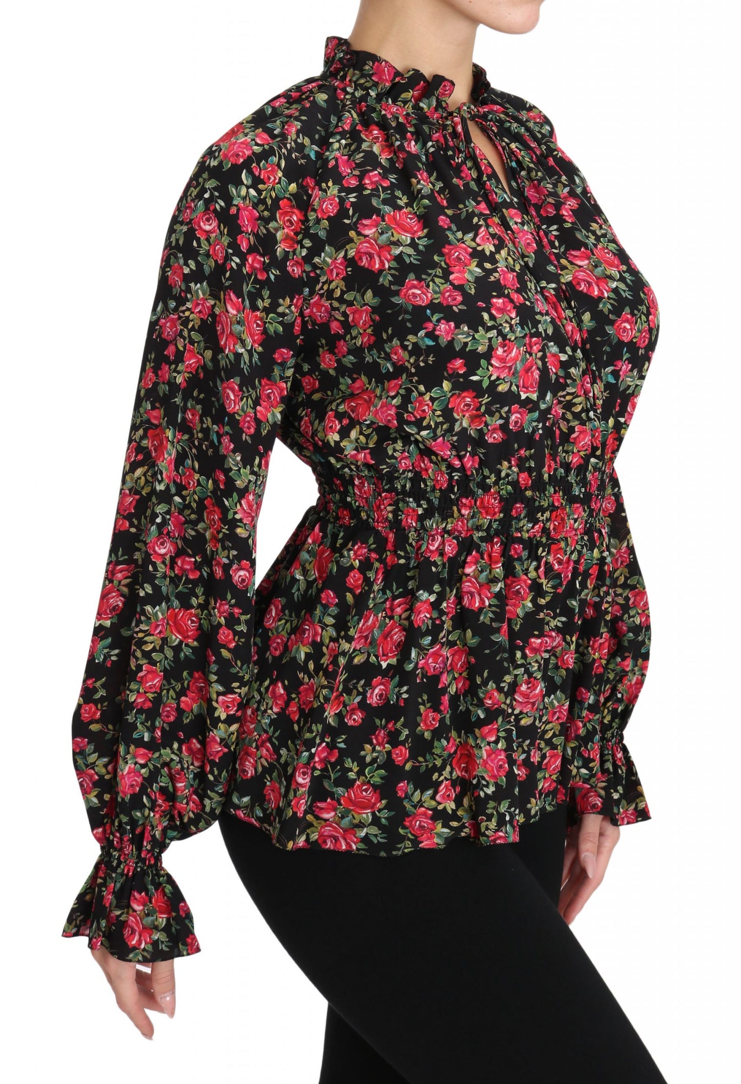 Dolce &amp; Gabbana Black Rose Print Floral Shirt Top Blouse