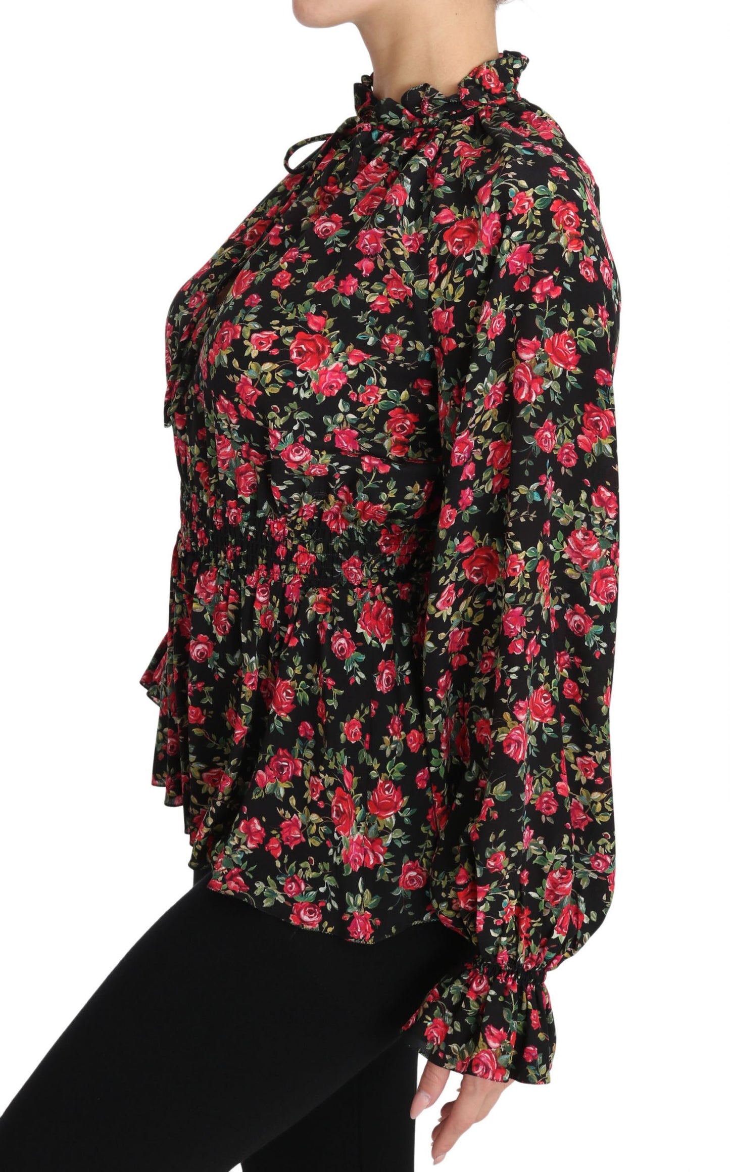 Dolce &amp; Gabbana Black Rose Print Floral Shirt Top Blouse