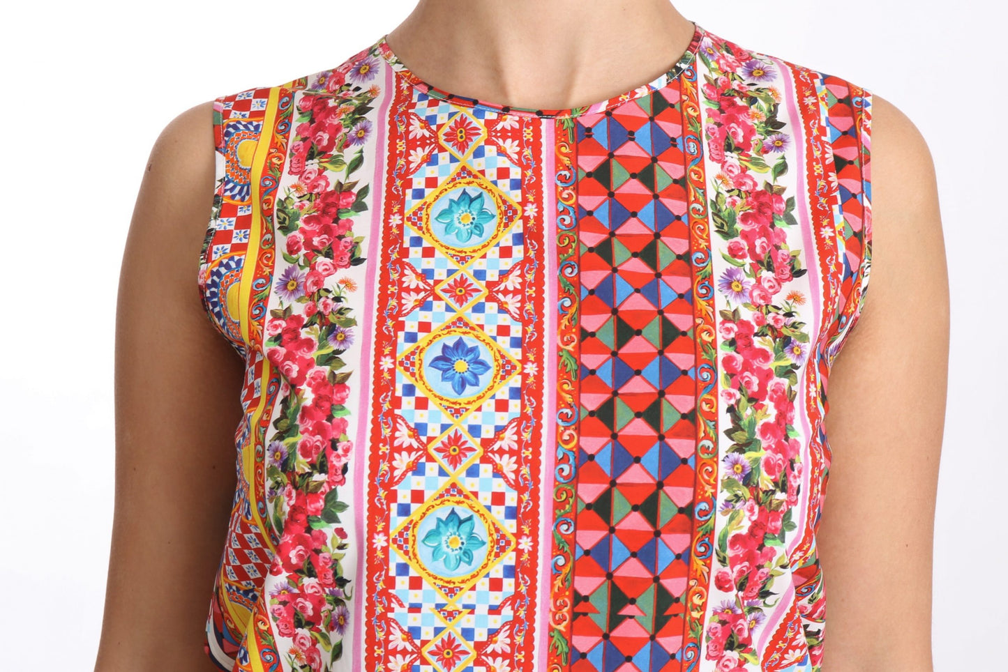 Dolce &amp; Gabbana Carretto Print Tanktop aus reiner Baumwolle mit Blumenbluse