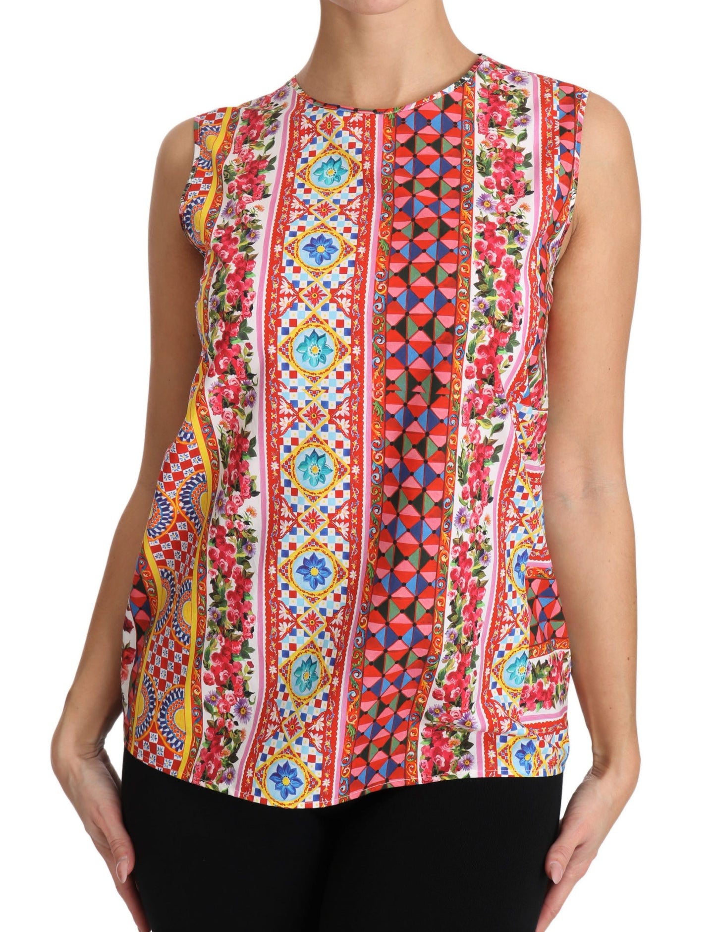 Dolce &amp; Gabbana Carretto Print Tanktop aus reiner Baumwolle mit Blumenbluse