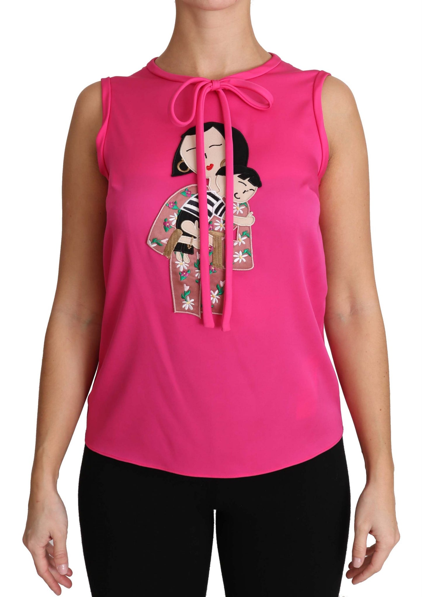 Dolce &amp; Gabbana Pink Family Seiden-Tanktop mit Mama-Bluse