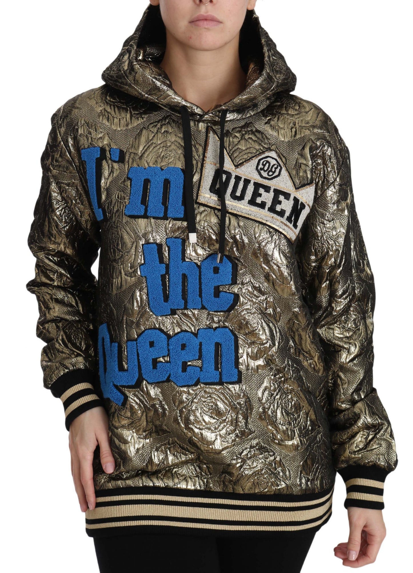 Dolce &amp; Gabbana Im The Queen Jaquard Gold Sweatshirt Hoodie