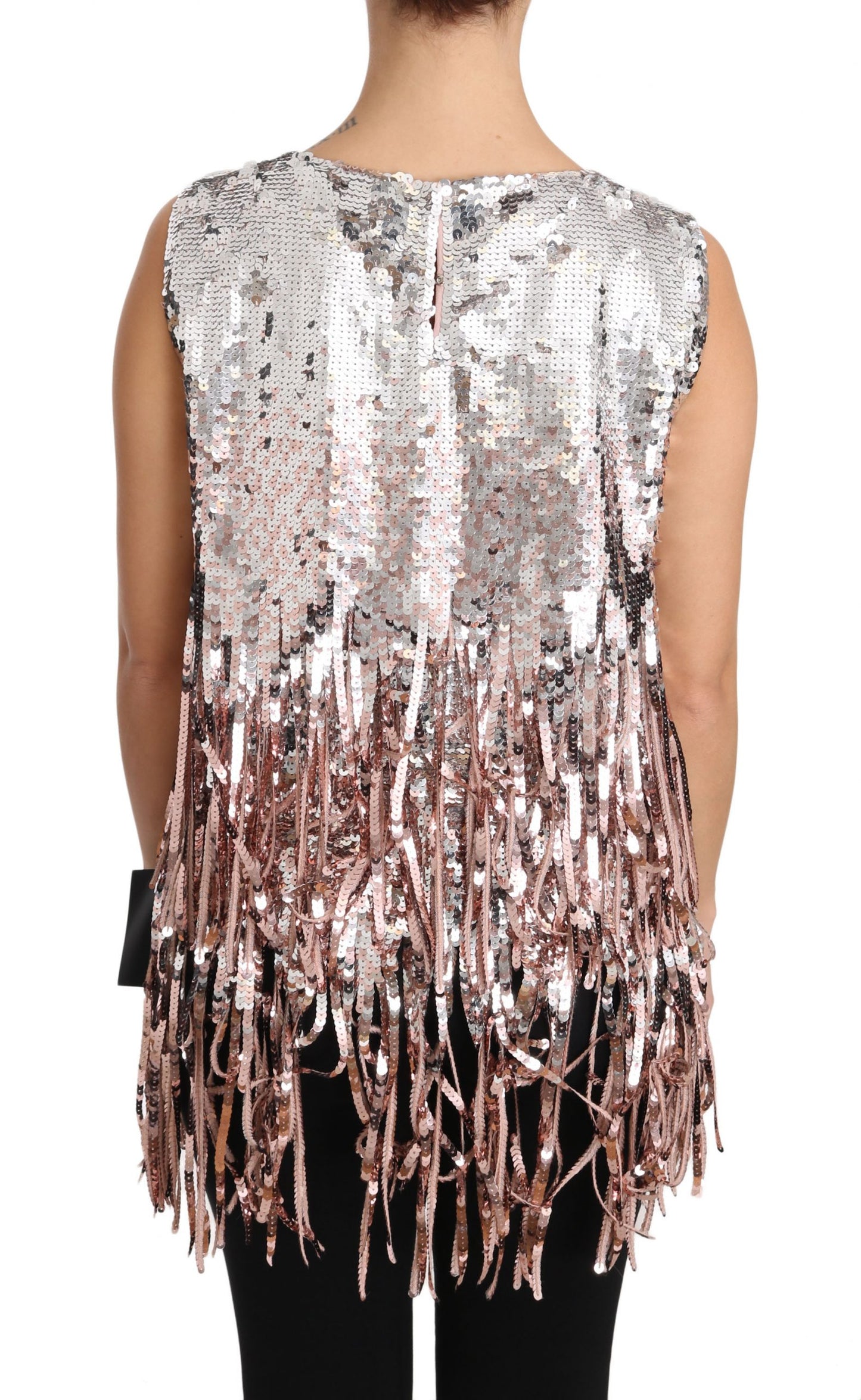 Dolce &amp; Gabbana Golden Pink Sequined Fringe Tank Top