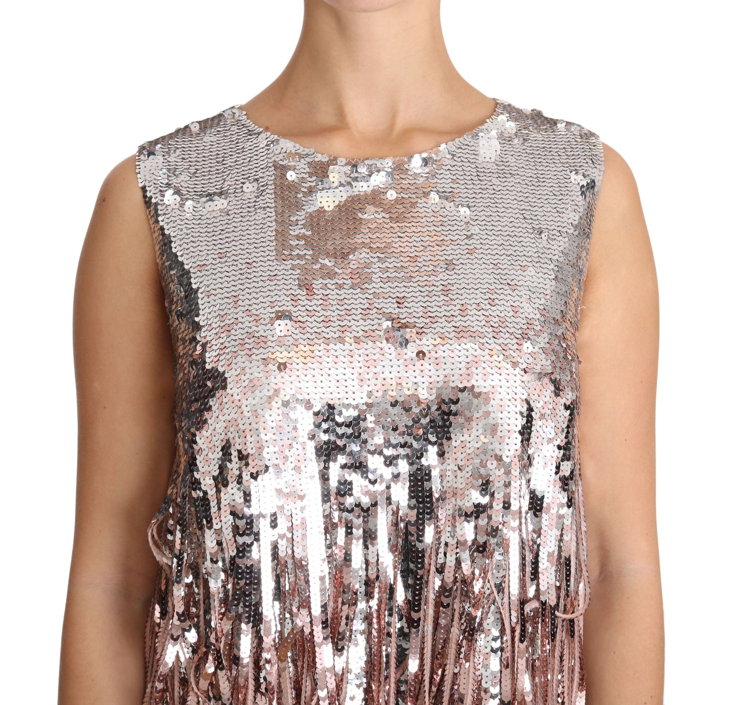 Dolce &amp; Gabbana Golden Pink Sequined Fringe Tank Top