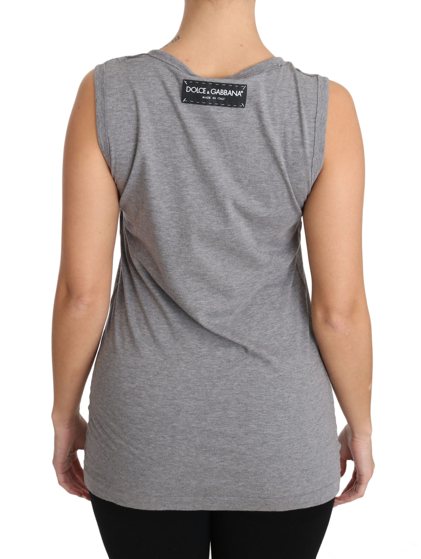 Dolce &amp; Gabbana Grey Tank Top Crystal Sequined Heart T-shirt