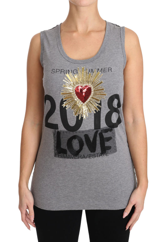 Dolce & Gabbana Sequined Heart Tank Top in Gray