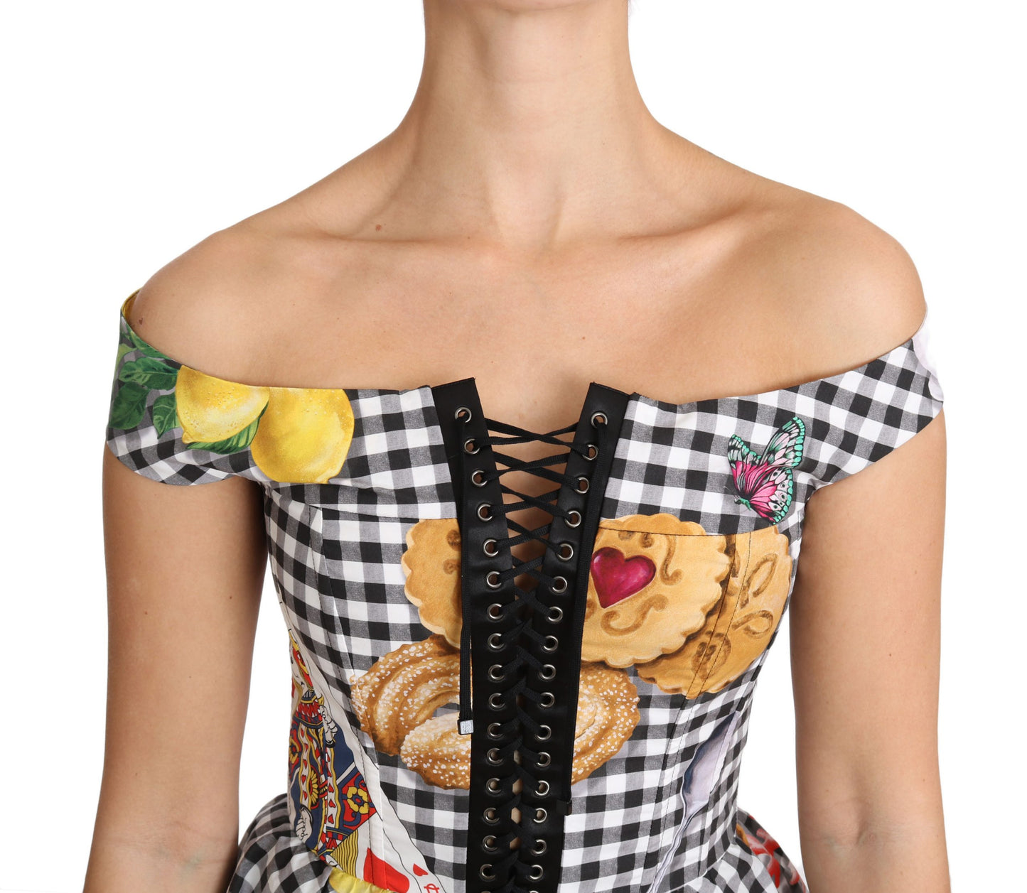 Dolce &amp; Gabbana Black and White Corset Blouse Sicily Lemon Check Top