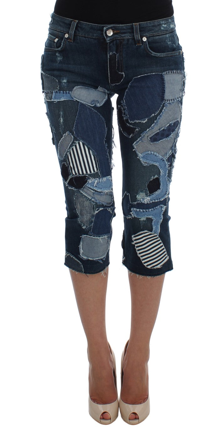 Dolce &amp; Gabbana Stretch Blue Patchwork Jeans Shorts