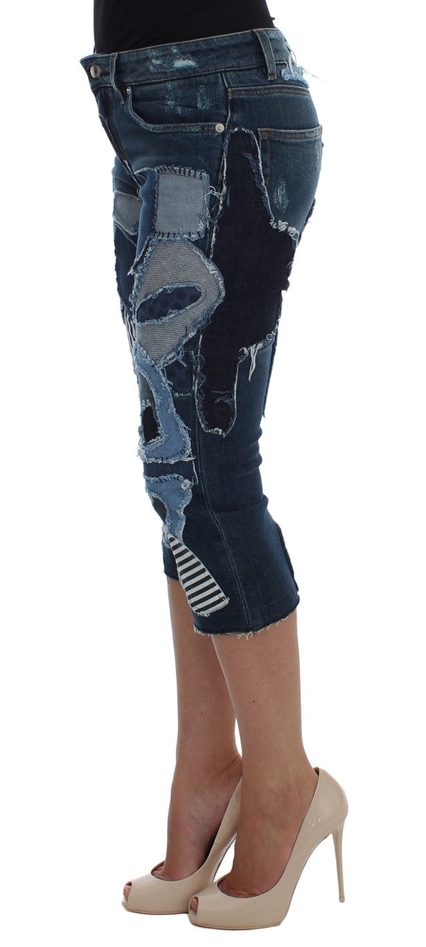 Dolce &amp; Gabbana Stretch-Patchwork-Jeansshorts in Blau