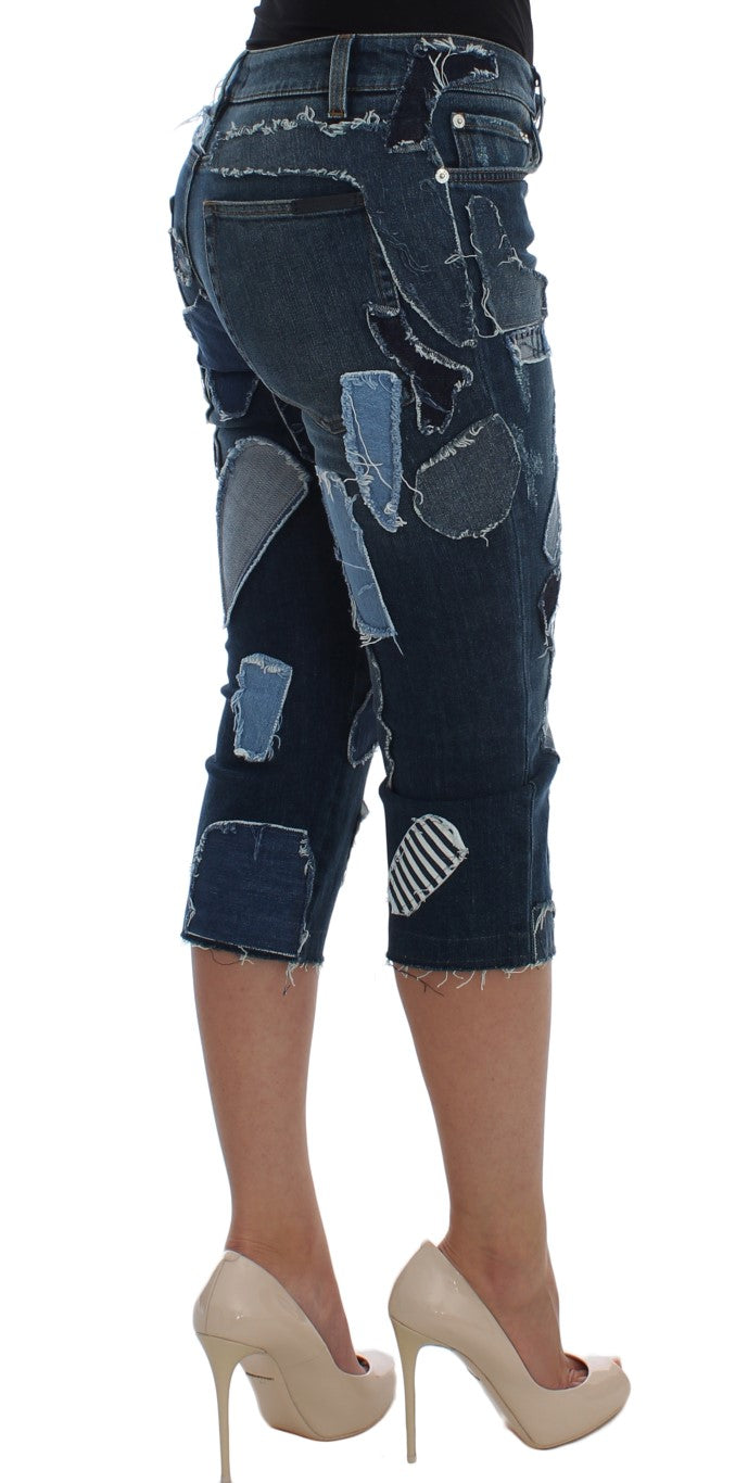 Dolce &amp; Gabbana Stretch Blue Patchwork Jeans Shorts