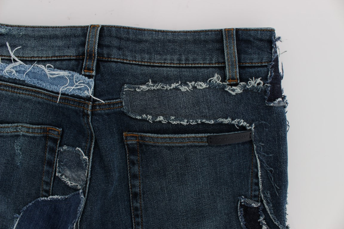 Dolce &amp; Gabbana Stretch-Patchwork-Jeansshorts in Blau