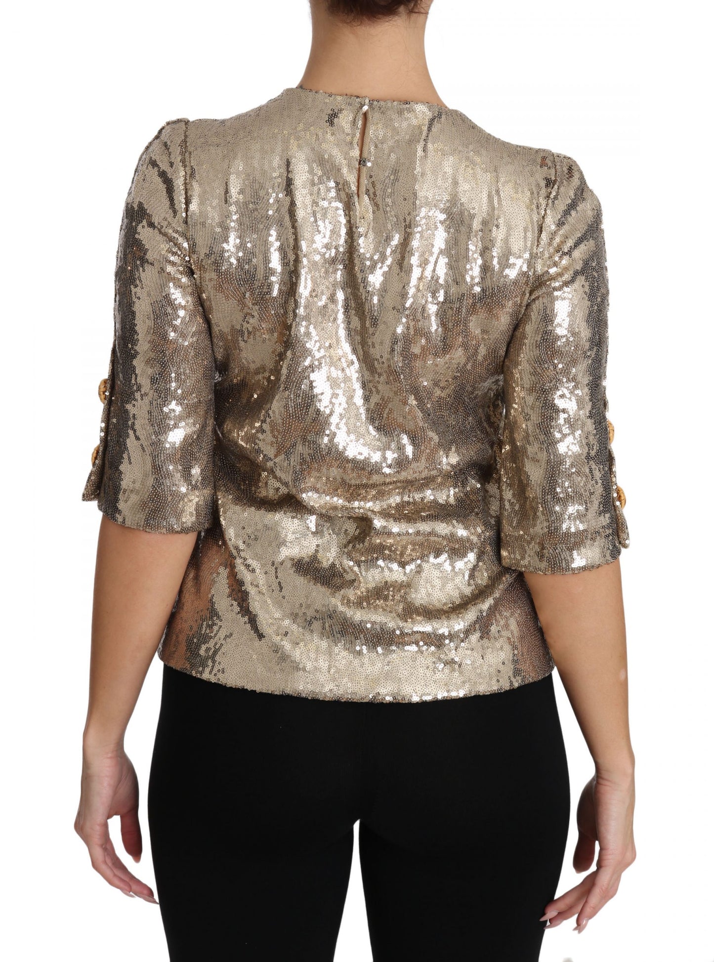 Dolce &amp; Gabbana Gold Sequined Parrot Crystal Blouse