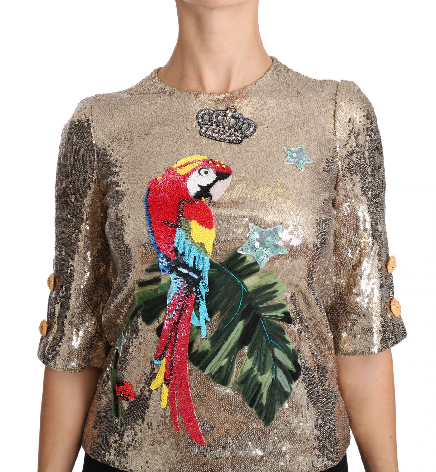 Dolce &amp; Gabbana Gold Sequined Parrot Crystal Blouse