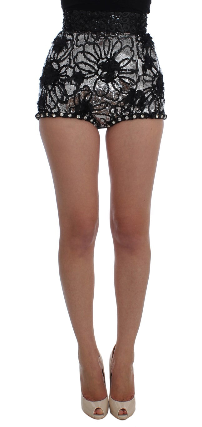 Dolce &amp; Gabbana Black Crystal Sequined Mini Shorts 