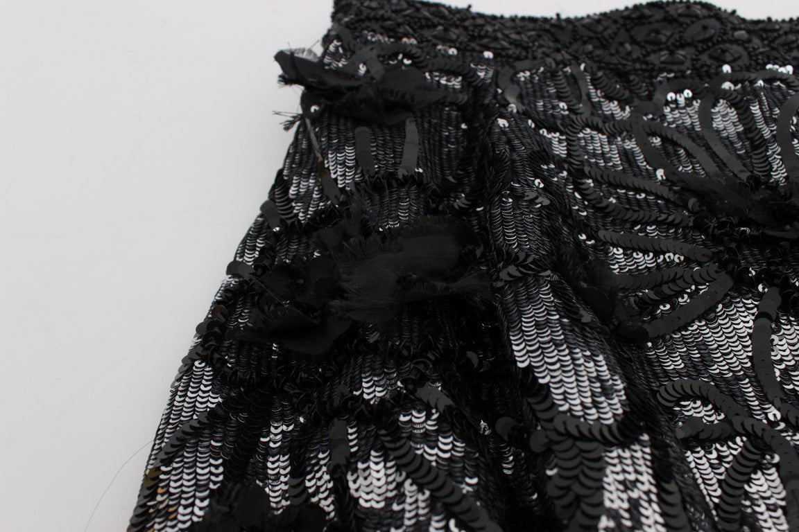 Dolce &amp; Gabbana Black Crystal Sequined Mini Shorts 