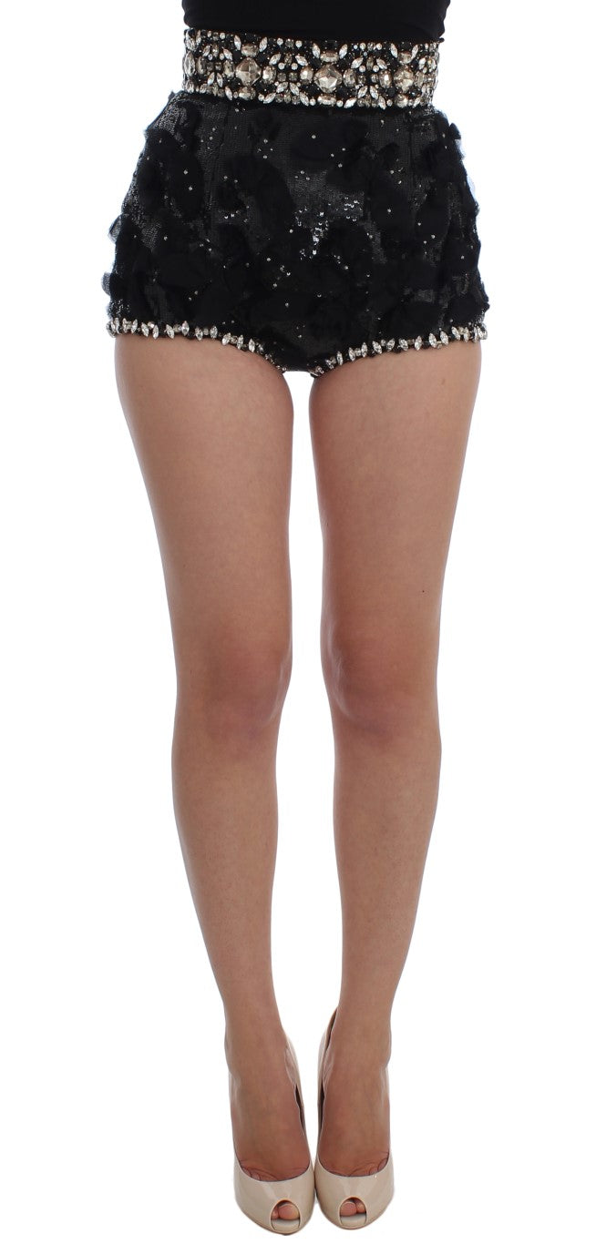 Dolce &amp; Gabbana Black Crystal Sequined Mini Shorts 