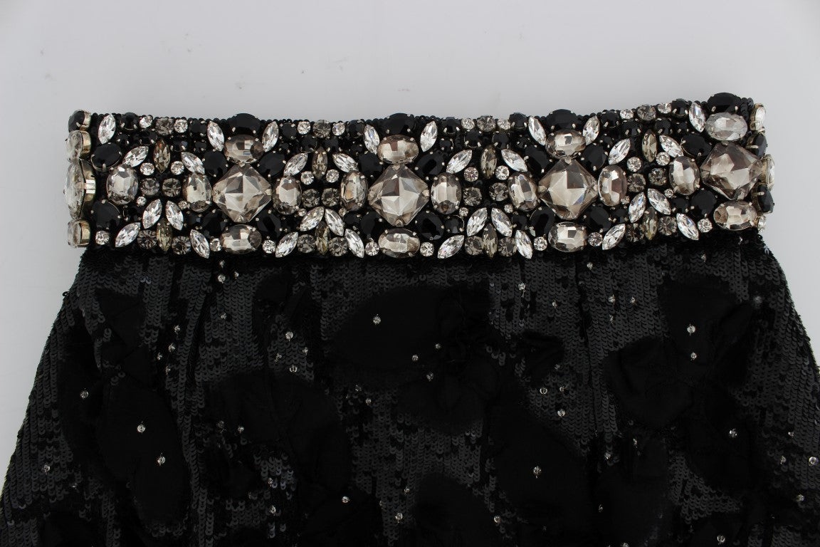 Dolce &amp; Gabbana Black Crystal Sequined Mini Shorts 