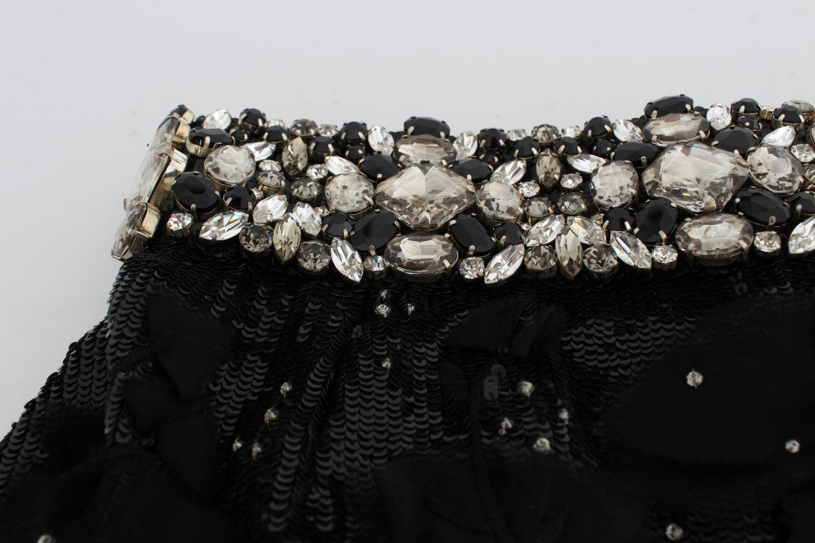 Dolce &amp; Gabbana Black Crystal Sequined Mini Shorts 