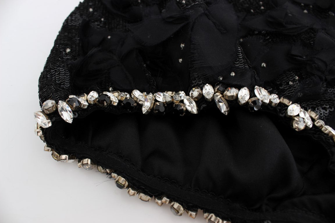 Dolce &amp; Gabbana Black Crystal Sequined Mini Shorts 