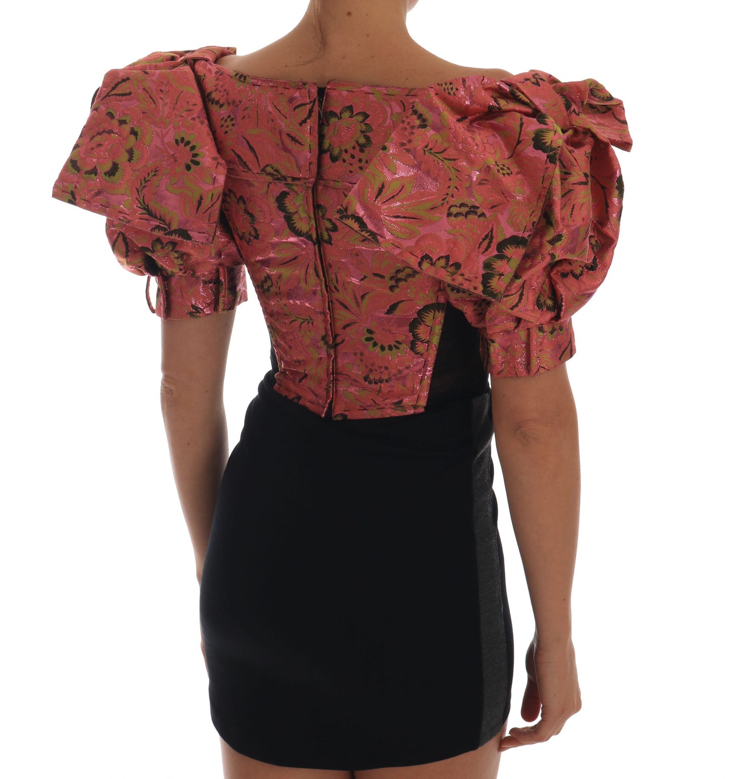 Dolce &amp; Gabbana Pink Puff Sleeve Brocade Cropped Top