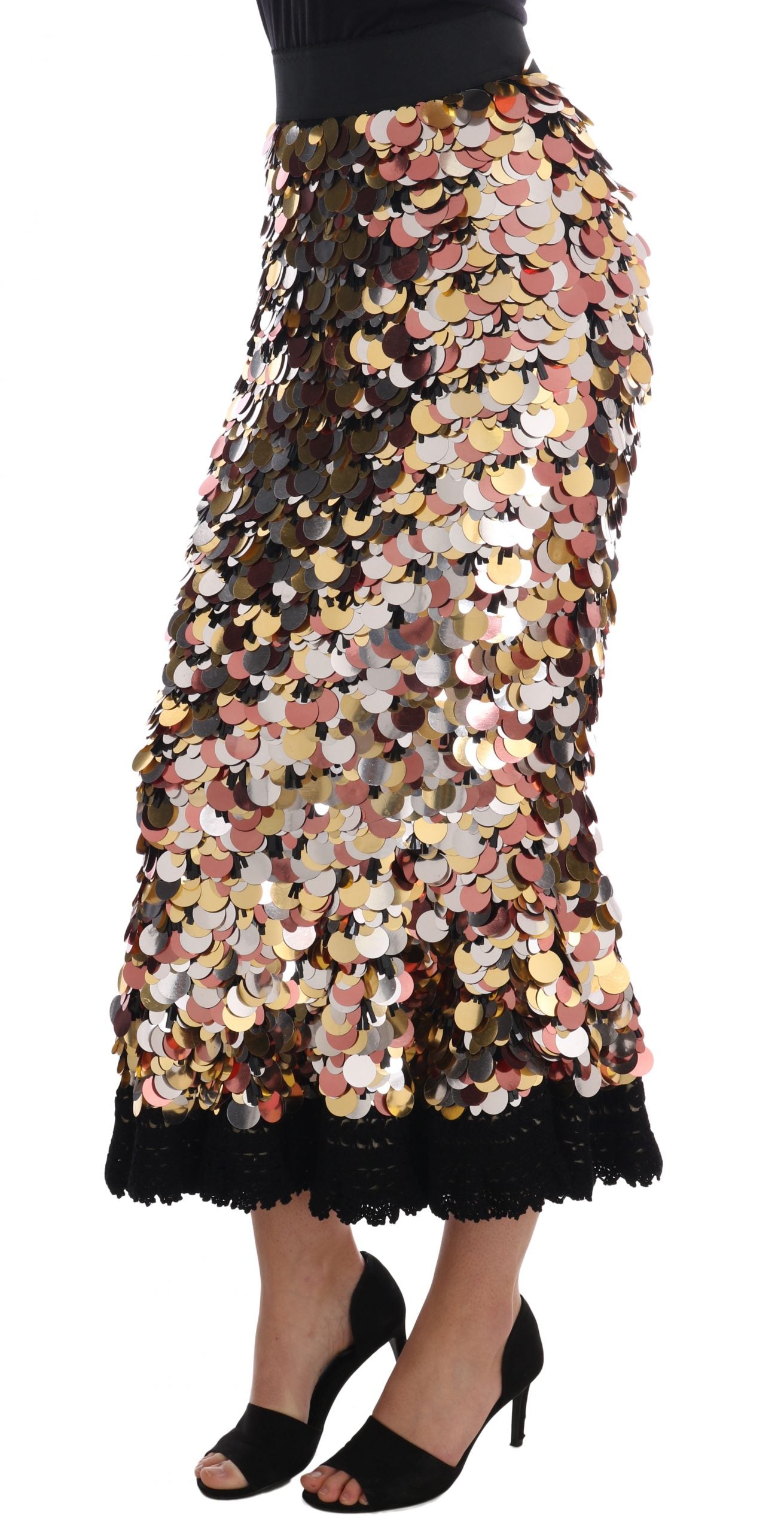 Dolce &amp; Gabbana Gold Sequined Peplum High Waist Skirt