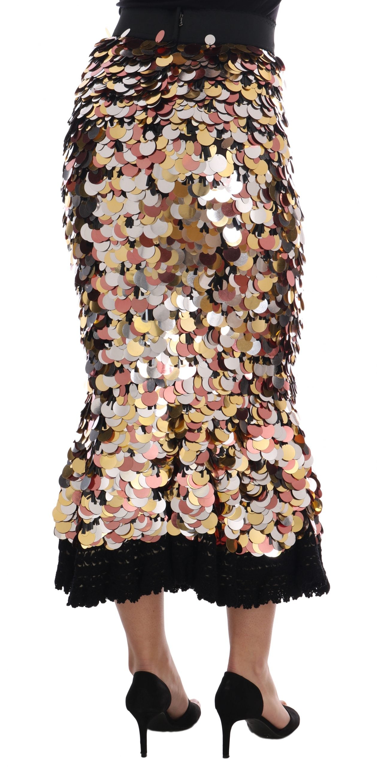 Dolce &amp; Gabbana Gold Sequined Peplum High Waist Skirt