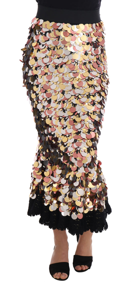 Dolce &amp; Gabbana Gold Sequined Peplum High Waist Skirt