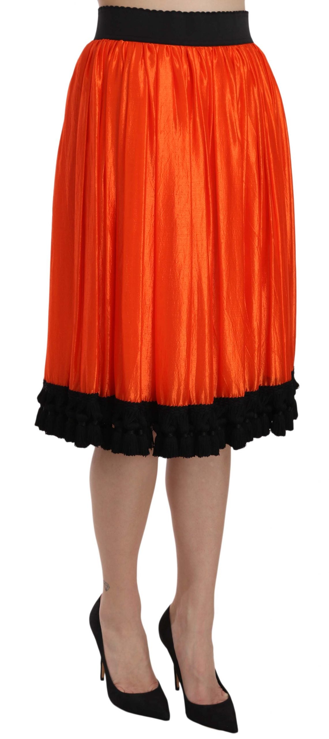 Dolce &amp; Gabbana Orange High Waist Knee Length Skirt