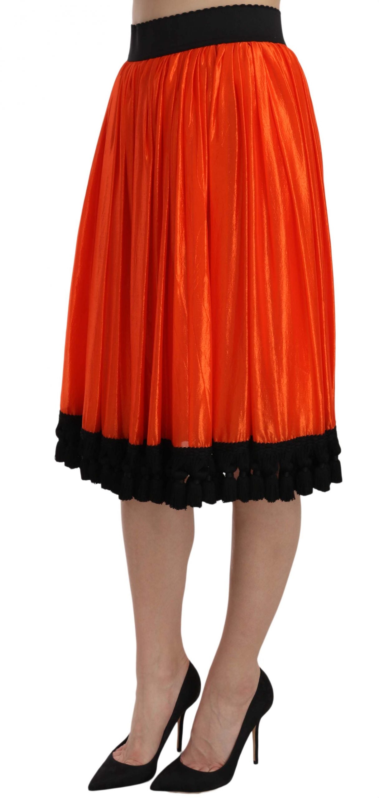 Dolce &amp; Gabbana Orange High Waist Knee Length Skirt