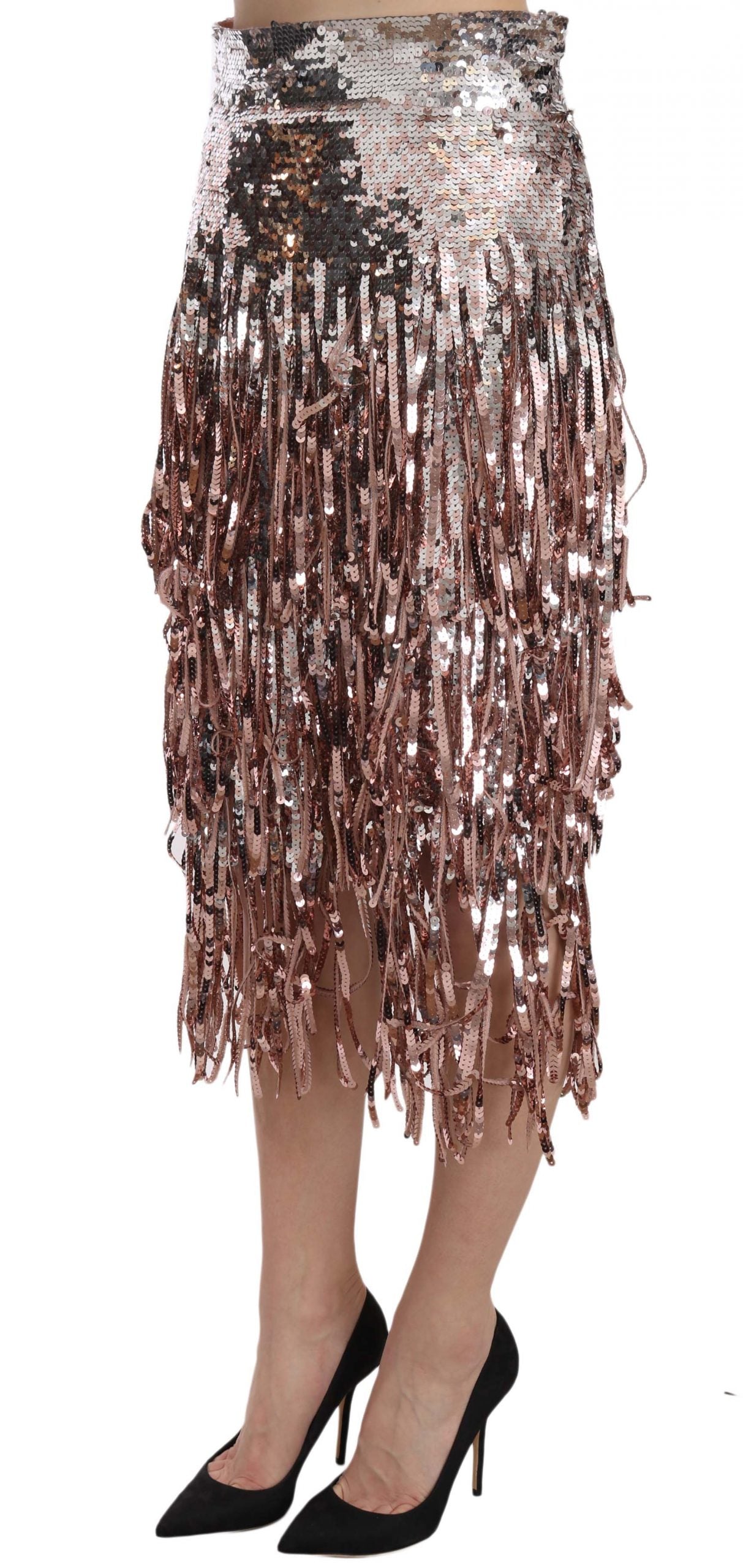 Dolce &amp; Gabbana Sequin Embellished Fringe Midi Pencil Skirt