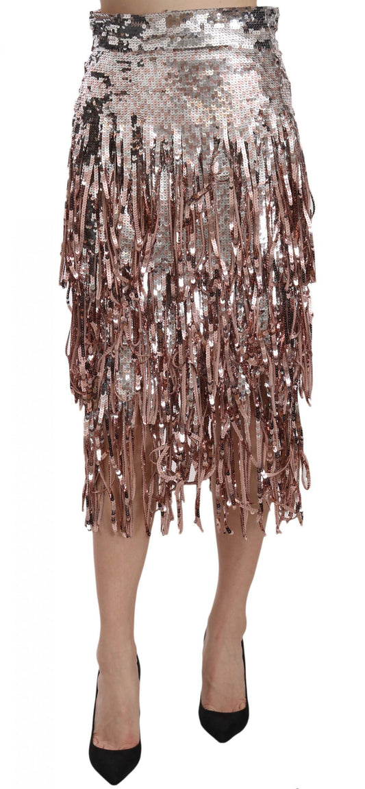 Dolce &amp; Gabbana Sequin Embellished Fringe Midi Pencil Skirt