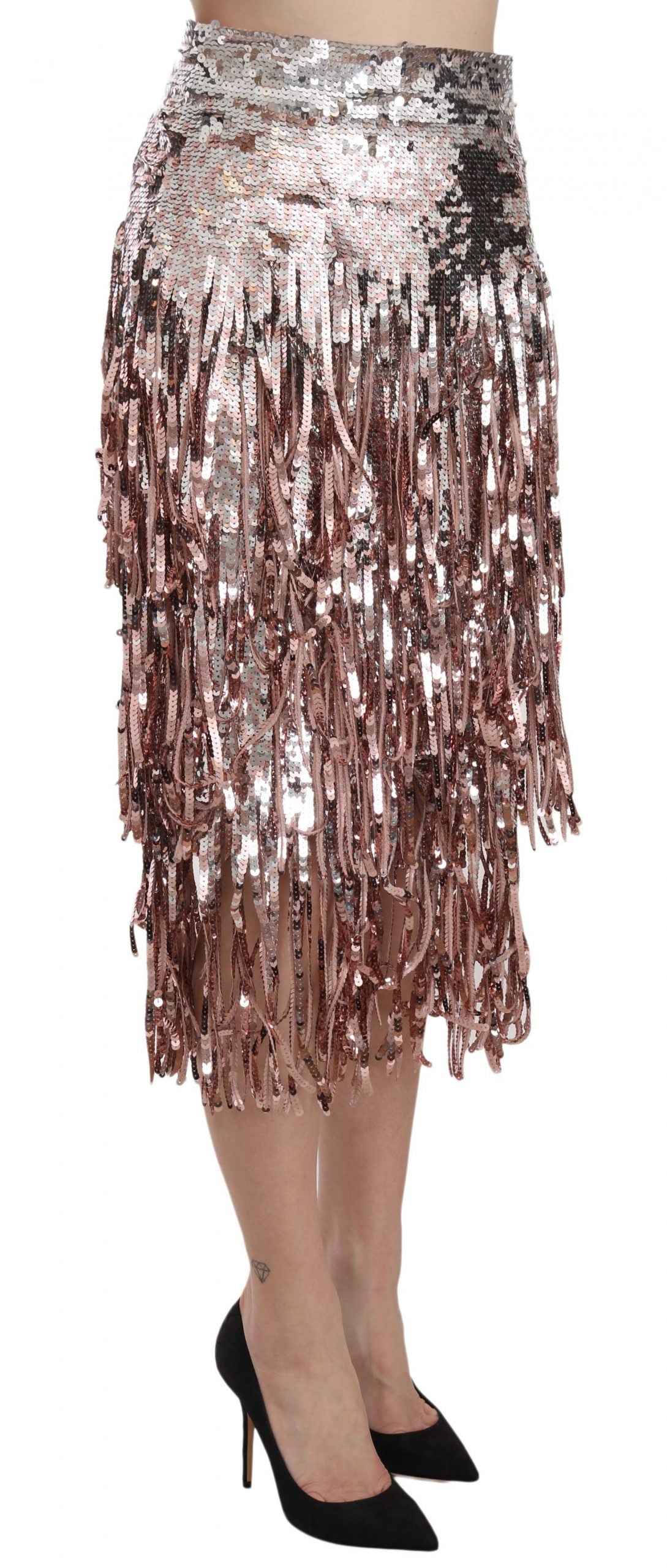 Dolce &amp; Gabbana Sequin Embellished Fringe Midi Pencil Skirt