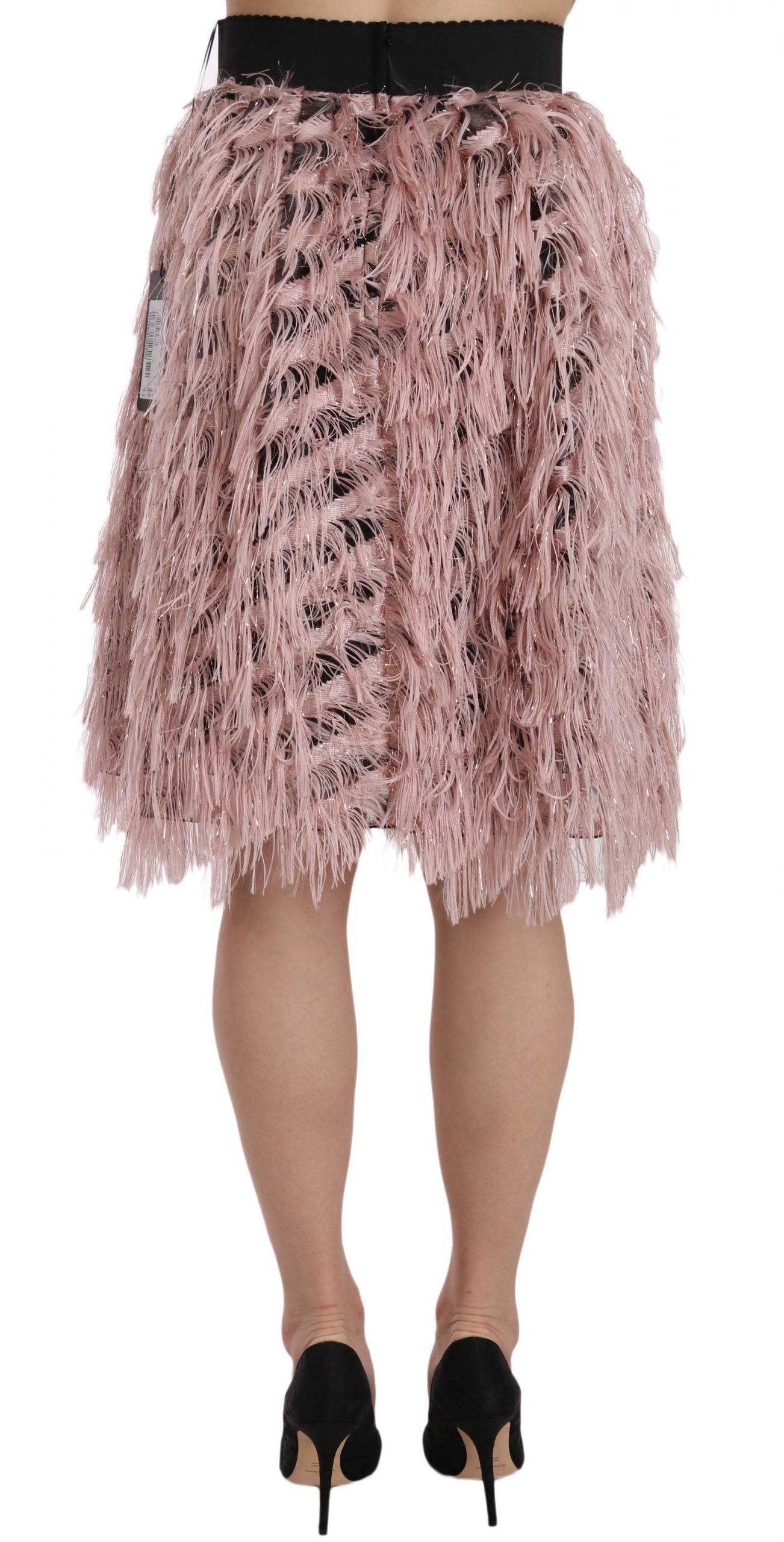 Dolce &amp; Gabbana Pink Gold Fringe Metallic Pencil A-line Skirt